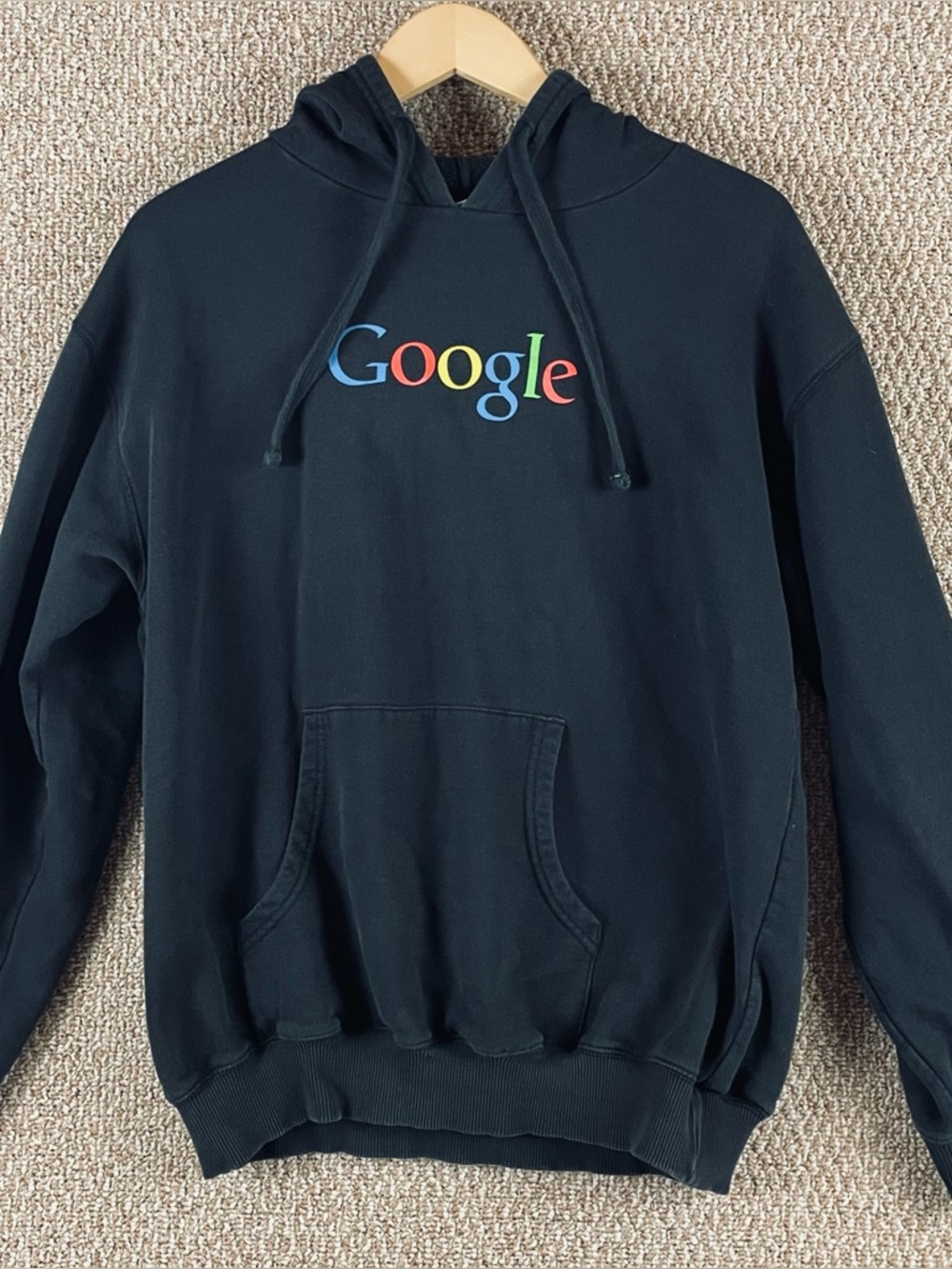 Vintage Google Hoodie L/XL Black Pullover Sweatshirt 90s Y2K Tech Computer E67